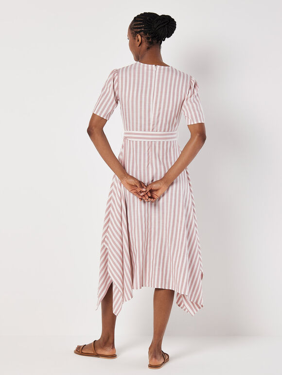 Stripe Wrap Hanky Hem Midi Dress, Pink, large