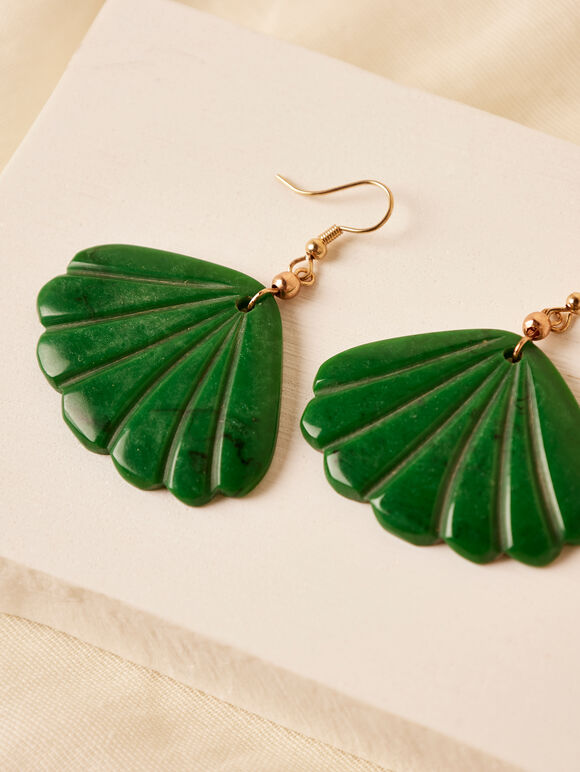 Shell Drop Earrings, Green, large