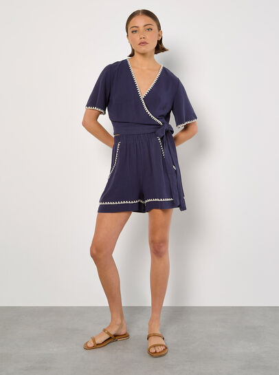 Stitch Detail Linen Blend Wrap Top