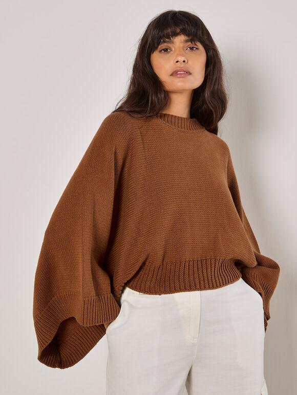 Mock Neck Cape Jumper, Rust, large