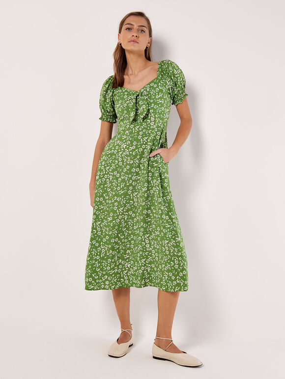 Sarasa Robe mi-longue à nœud floral, Vert, L