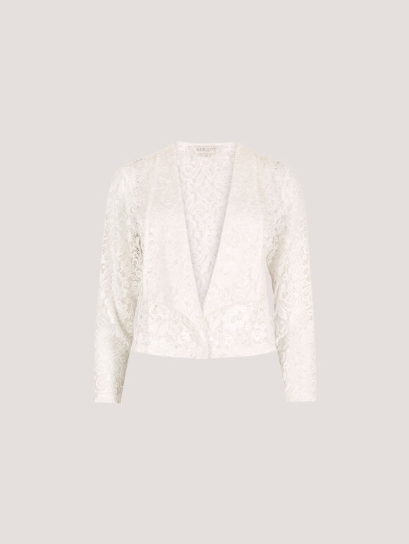 Floral Lace Blazer, White, large