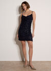 Sequin Ruched Cami Mini Dress, Navy, large