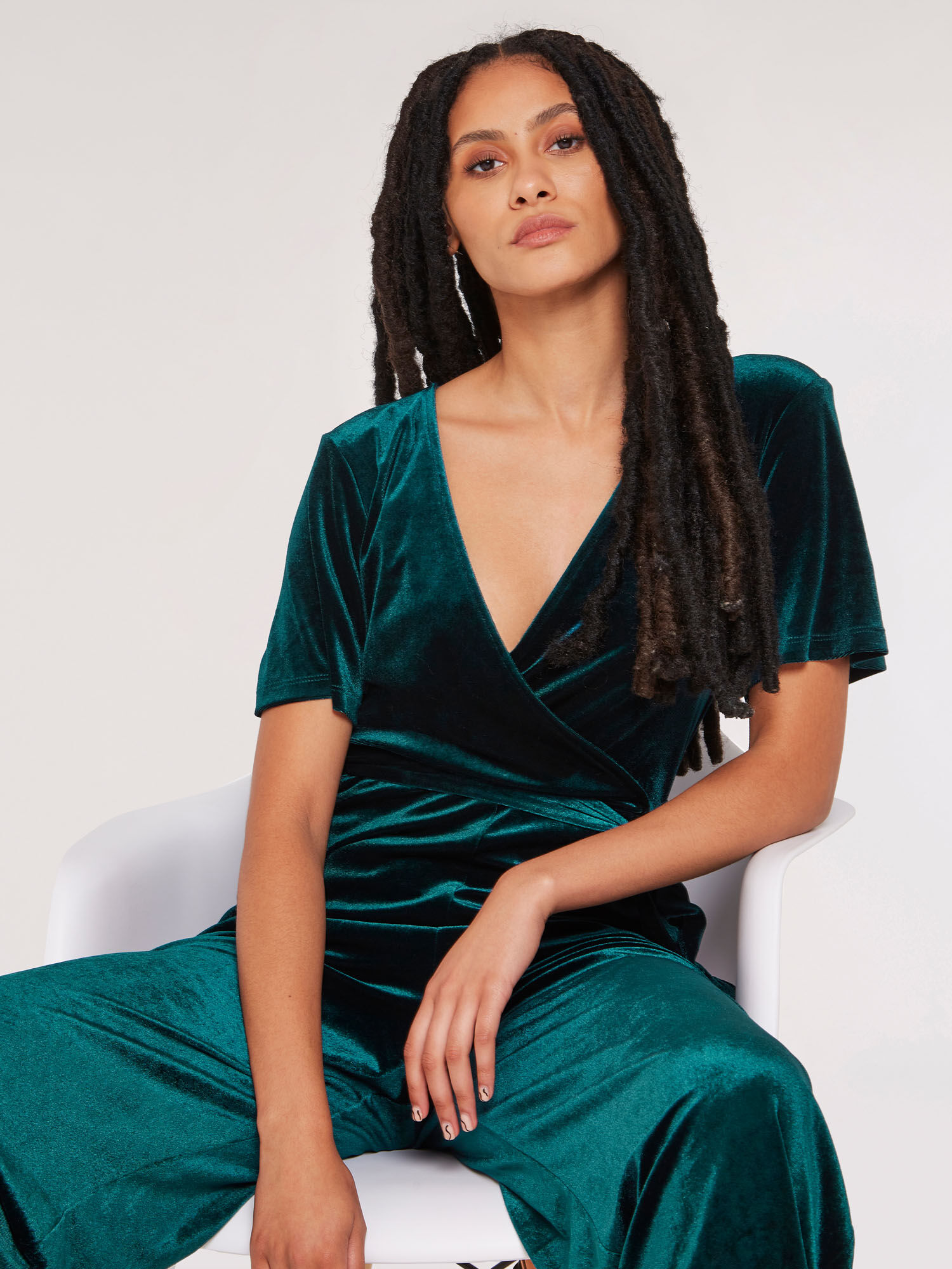 Velvet wrap jumpsuit on sale