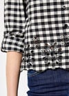 Gingham Embroidered Hem Shirt, Black, large