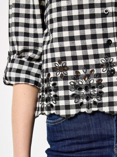 Gingham Embroidered Hem Shirt