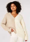 Zweifarbiger Farbblock-Pullover, Creme, groß