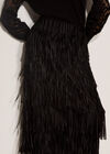 Fringe Trim Tiered Midi Skirt, Black, large