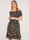 Off Shoulder Botanical Floral Dress, Navy, large