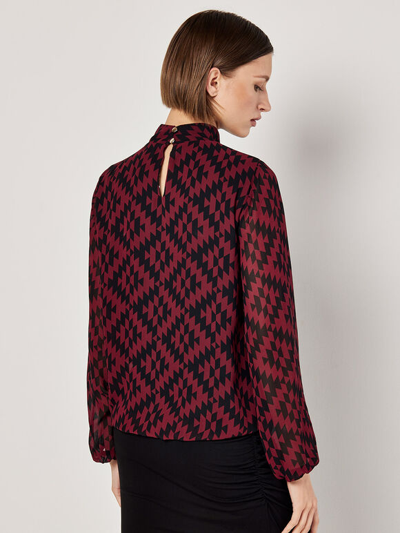 Geo Diamond Chiffon Blouse, Burgundy, large