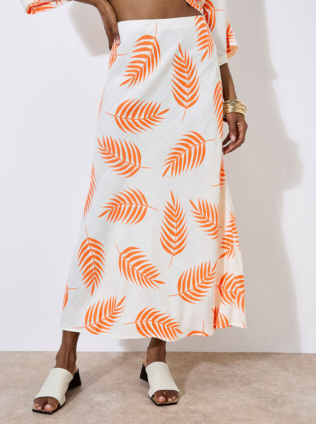 Tropical Leaf Bias Maxi Skirt, Cream, large