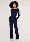 Ribbed Jumper with Gold Buttons, Navy, large