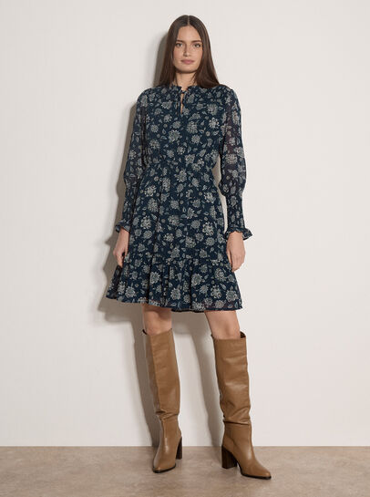 Folk Floral Chiffon Mini Dress