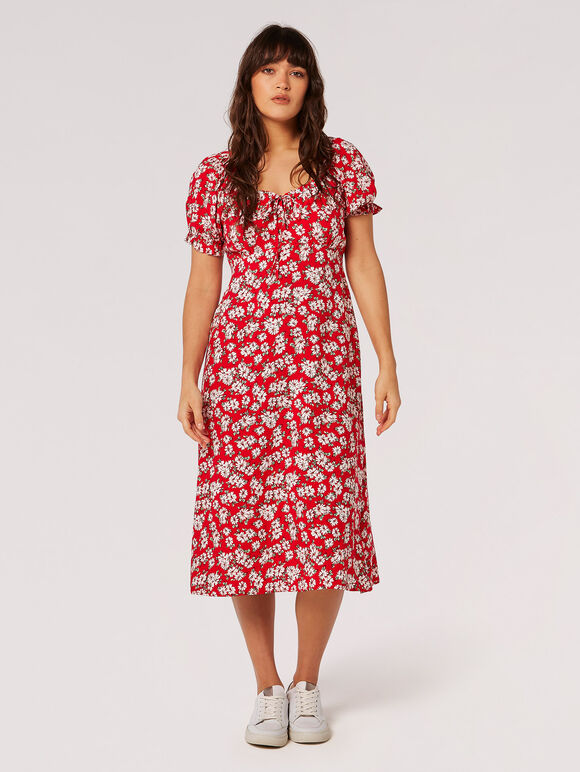 Robe Midi Florale Daisy, Rouge, large