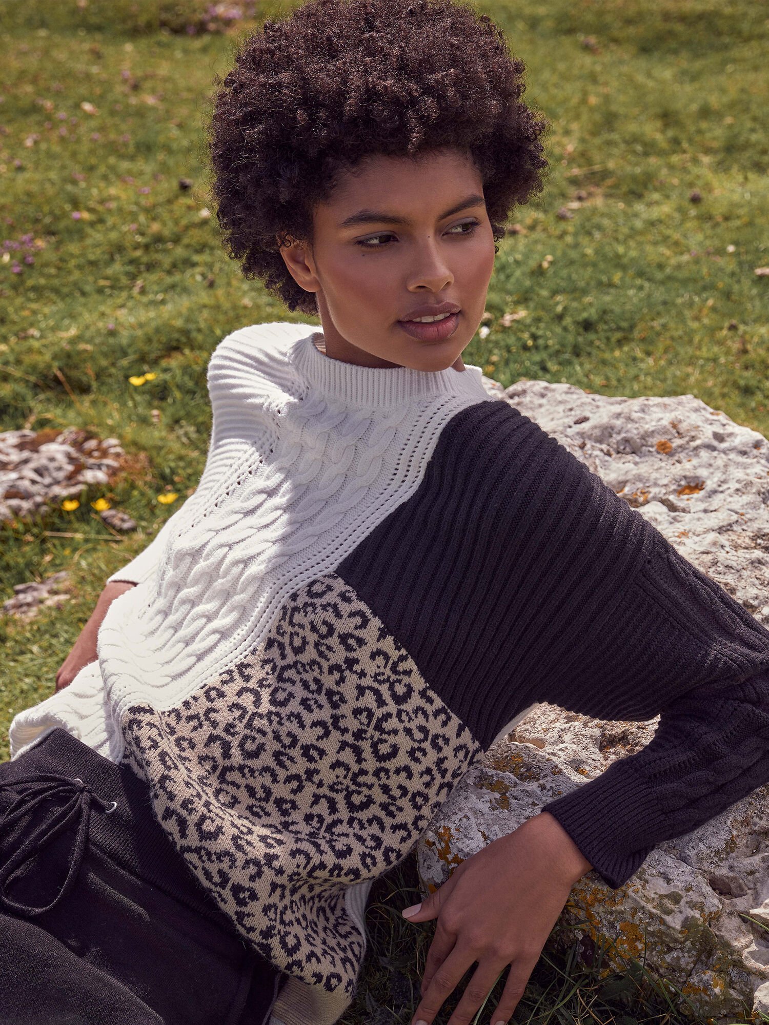Animal print colour block jumper sale