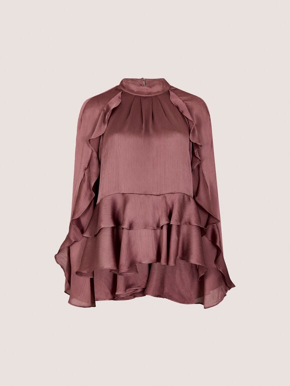 Ruffle Crinkle Satin Top, Pink, large
