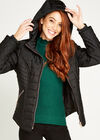 Fur Trim Puffer Jacket, Black, large