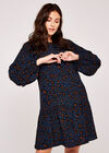 Tiered Babydoll Crew Neck Dress, Navy, large