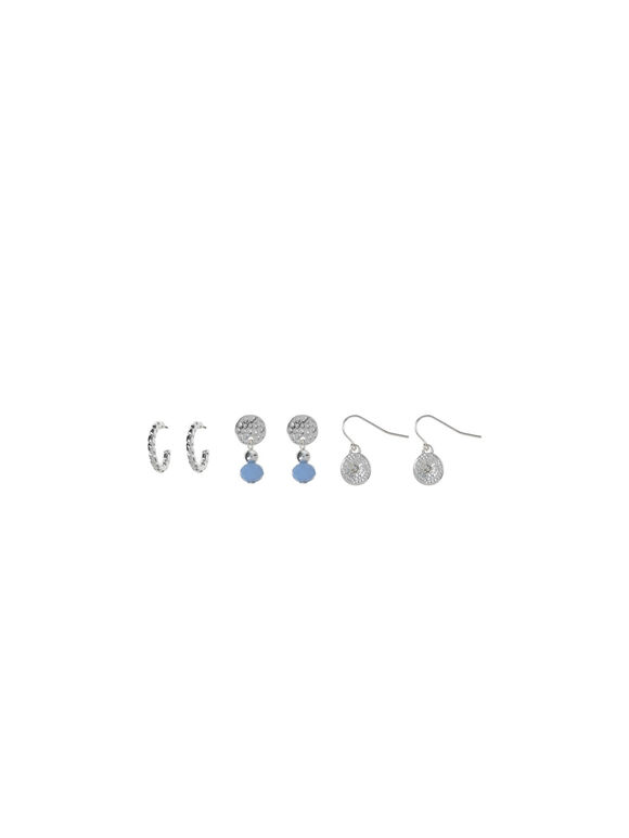 Earring Trio Set, Silver, large