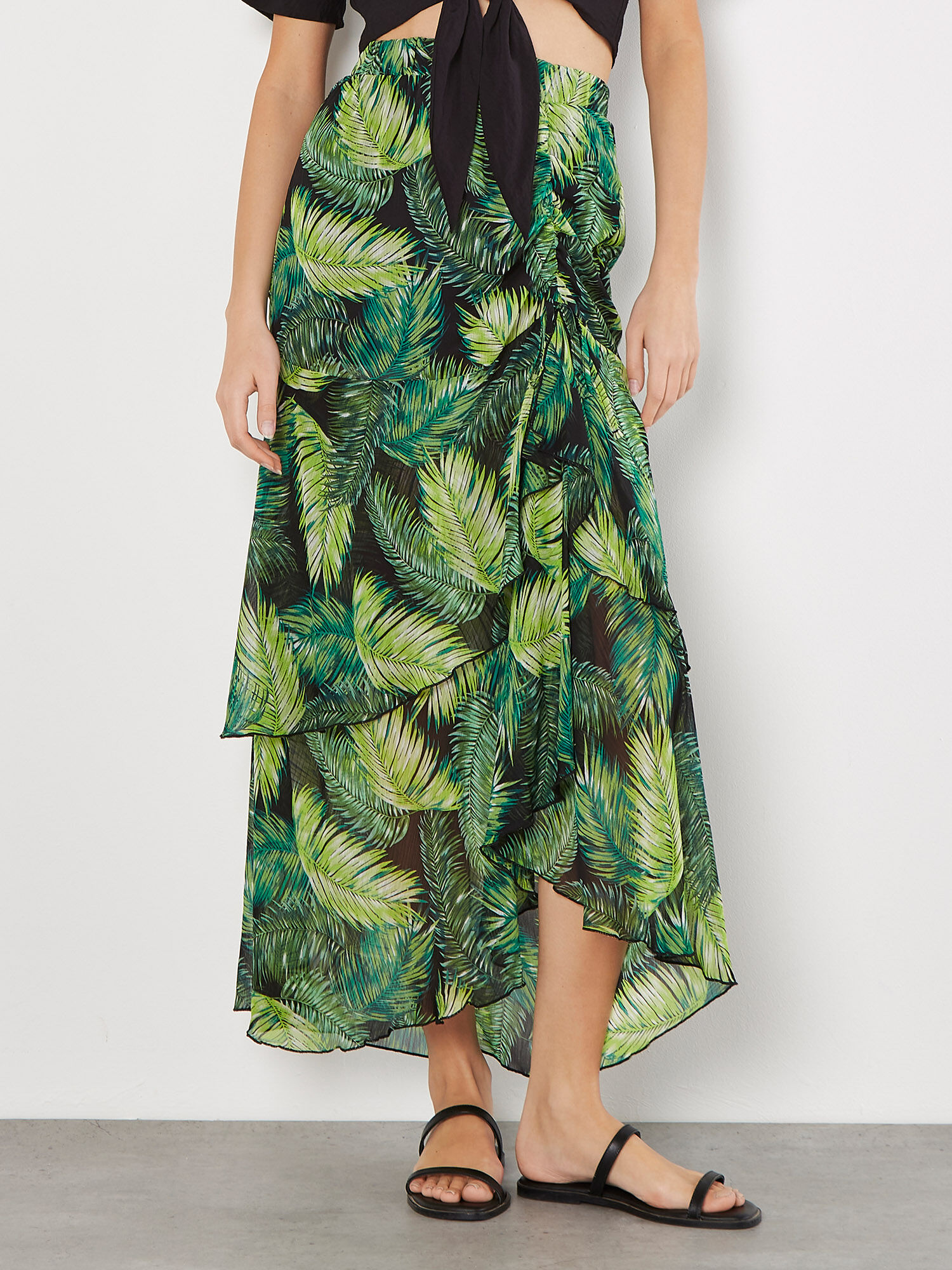 Tropical Leaf Chiffon Tiered Maxi Skirt | Apricot Clothing Tropical Leaf Chiffon Tiered Maxi Skirt | Apricot Clothing