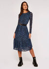 Floral Print Midi Dress, Blue, large