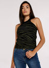 Halter-Neck Zebra Tank Top, Khaki, large