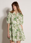 Floral Print Cotton Mini Dress, Green, large