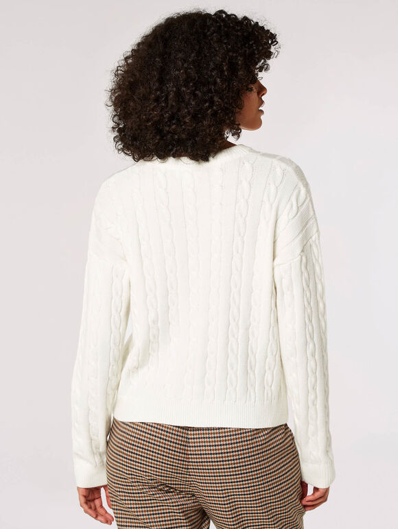 Aran Cable Knit Jumper , Cream, large