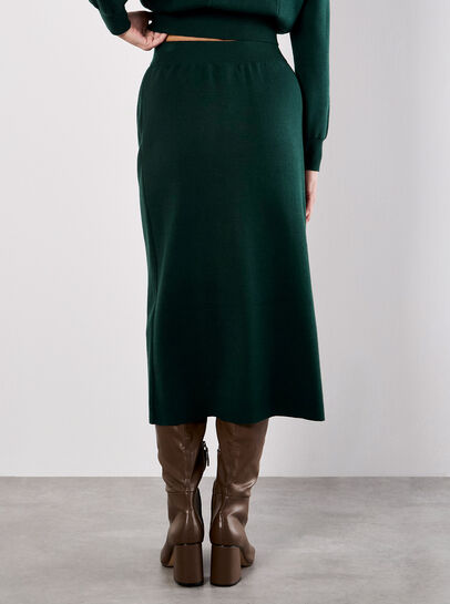 Ribbed Knit Button-Down Midi Skirt