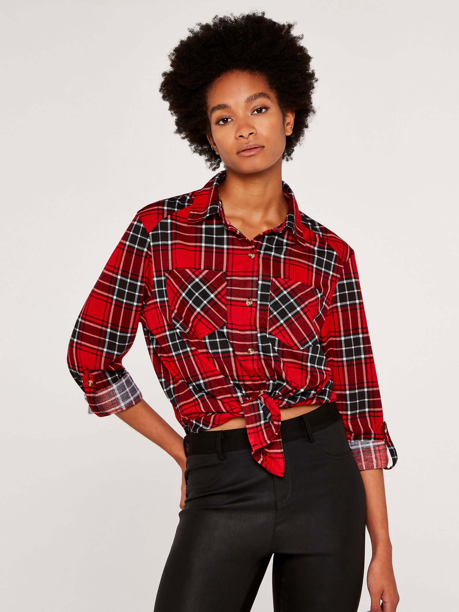 checkered tie front top