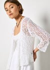 Mesh Popcorn Knit Shrug, White, large