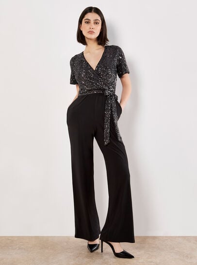 Chevron Sequin Wide Leg Jumpsuit