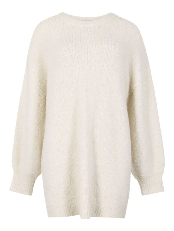 Soft Boucl&eacute; Oversized Long Jumper, Cream, large