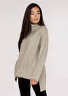 Waffle Assymetrical Hem Jumper, Stone, large