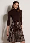 Ribbed Knit Polka Dot Midi Dress, Brown, large