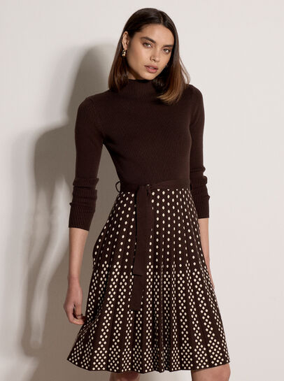 Ribbed Knit Polka Dot Midi Dress