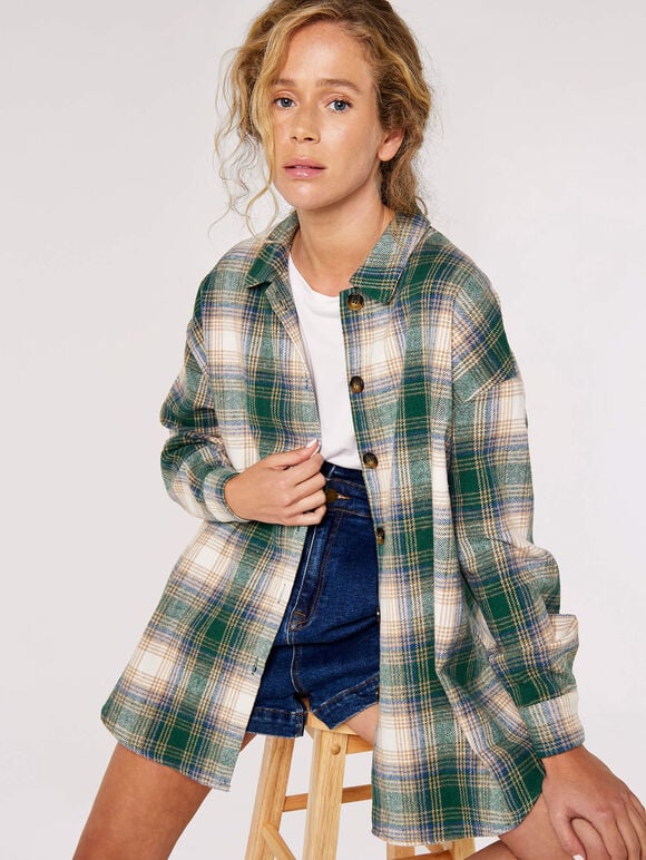 Plaid Oversized Shirt, Green, large