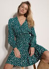 Irregular Spot Crepe Mini Dress, Teal, large