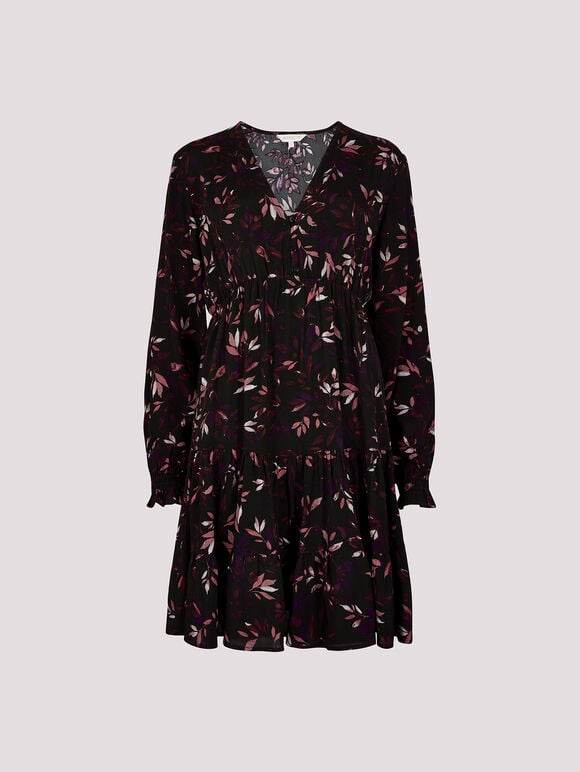 Leaf Print Mini Dress, Burgundy, large