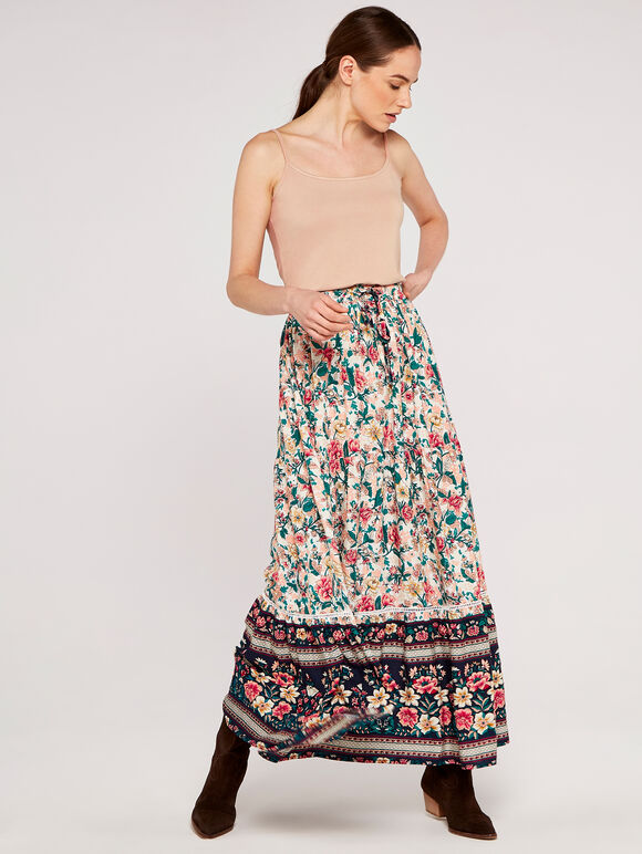 Floral Border Skirt, Cream, large