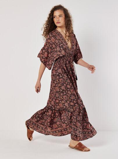 Foil Floral Paisley Satin Maxi Dress