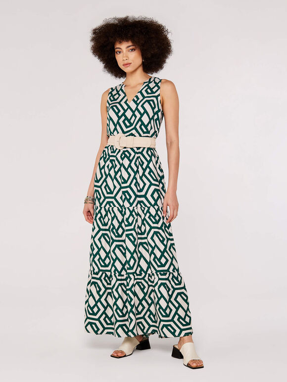 Geometric Tiered Maxi Dress, Green, large