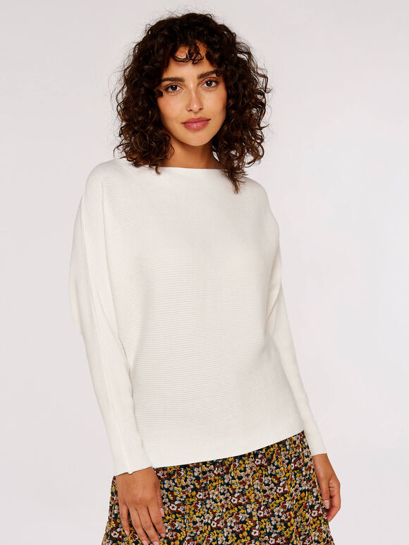 Boat Neck Ribbed Jumper, White, large