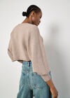 Ribbed Knit Cropped Cardigan, Brown, large