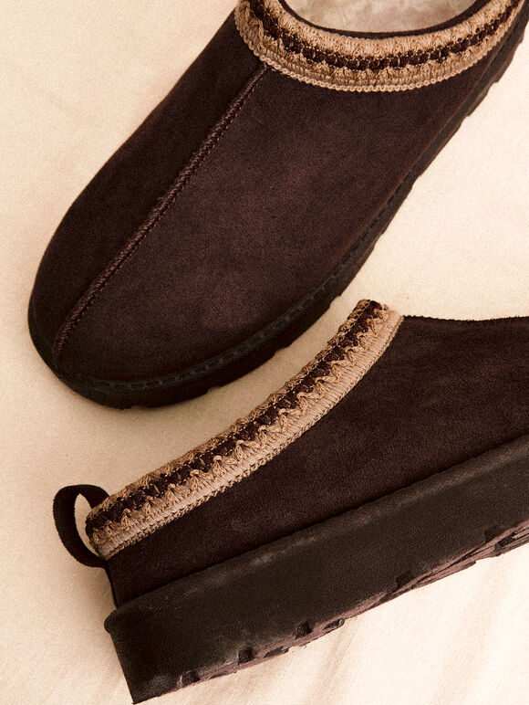 Faux Fur Lined Suede Slipper Boot, Brown, large