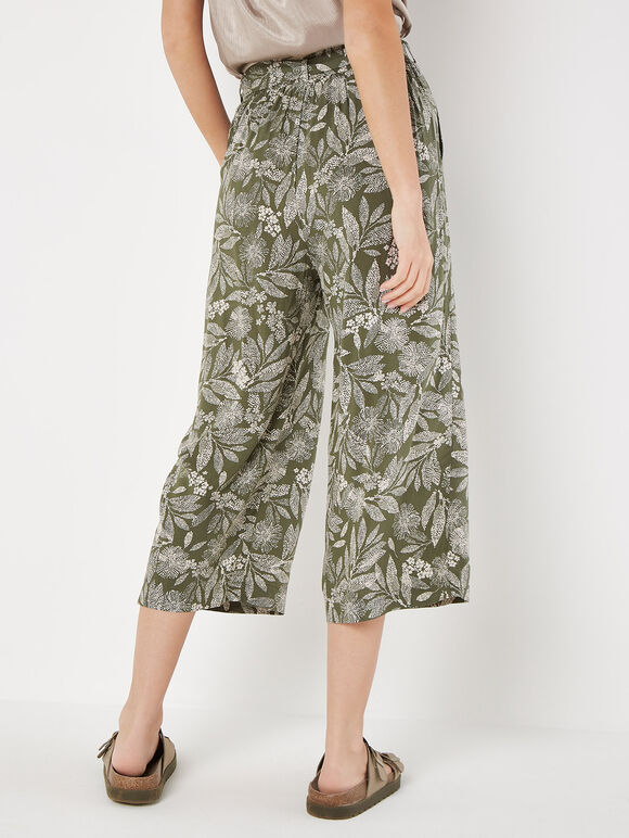 Batik-Blatt-Culotte-Hose, Khaki, groß