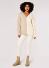 Zweifarbiger Farbblock-Pullover, Creme, groß