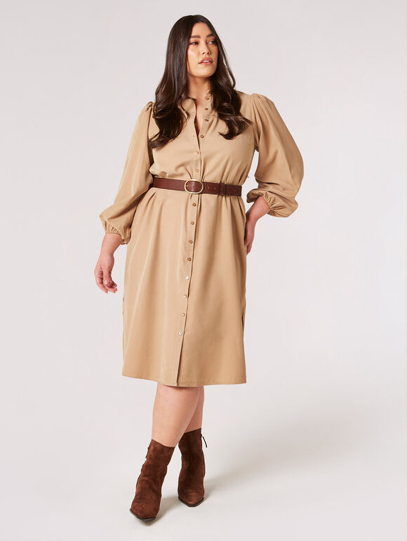 Curve Shirt Maxi Dress, Stone, large