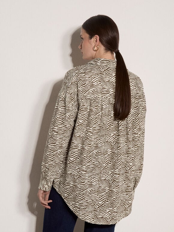Zebra Print Oversized Shirt, Brown, large