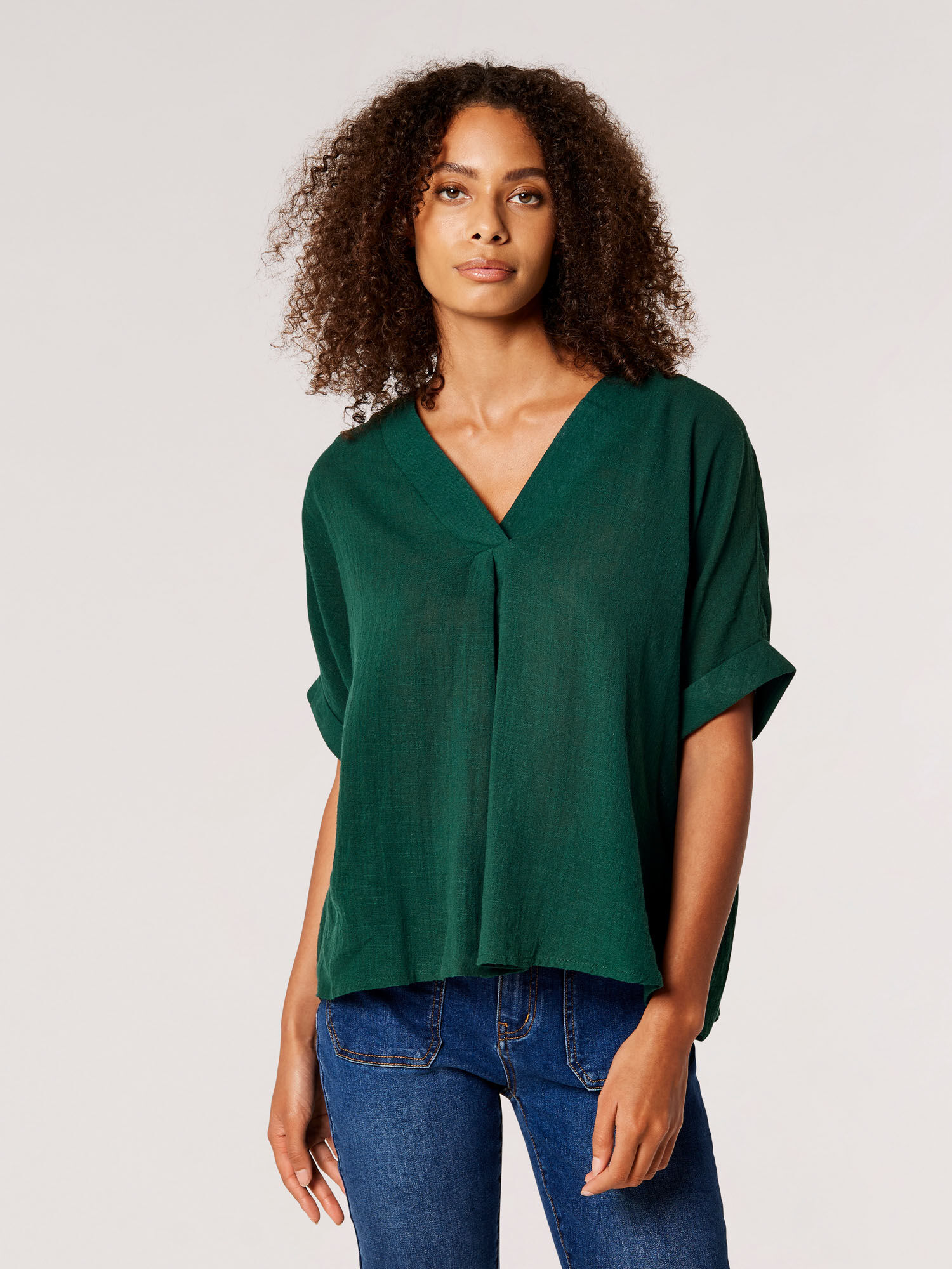 Relaxed Fit V Neck Blouse Apricot Clothing